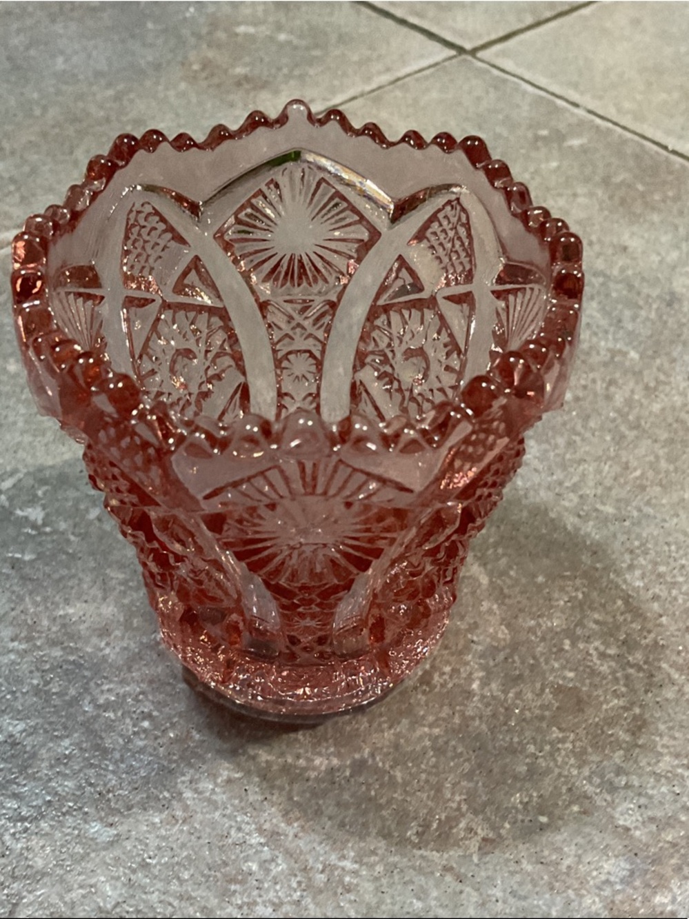 Vintage-Style Pink Pressed Glass toothpick holder.